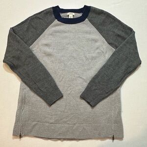 L.L. Bean Merino Wool Sweater Medium Gray Colorblock Side Zip